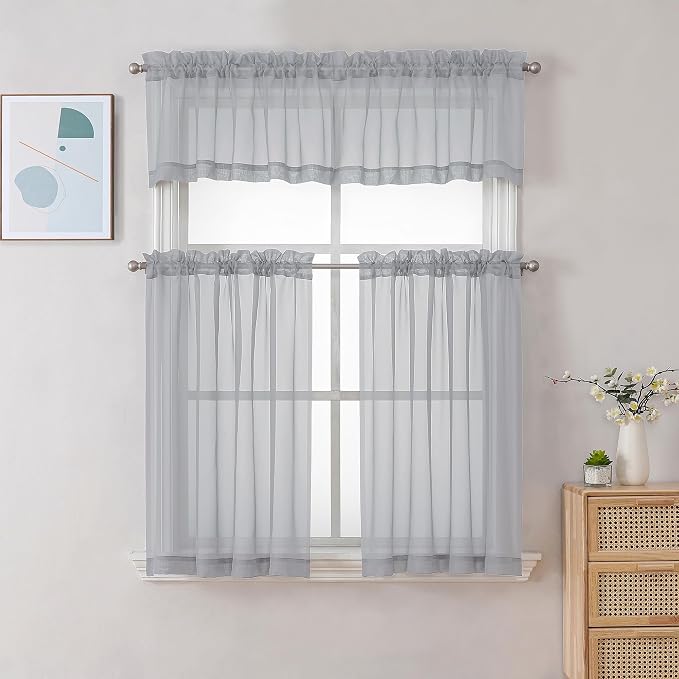 Chyhomenyc Light Grey Sheer Curtains 30 inch Length 2 Panels, Light Filtering - Image 2