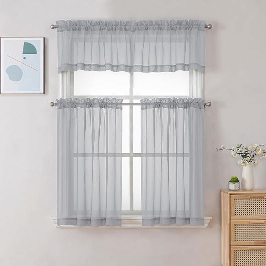 Chyhomenyc Light Grey Sheer Curtains 30 inch Length 2 Panels, Light Filtering - Image 2