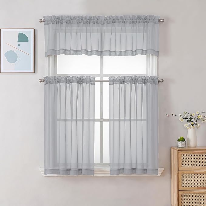 Chyhomenyc Sheer Valances for Windows 2 Pack, Small Window Curtains for Living - Image 2
