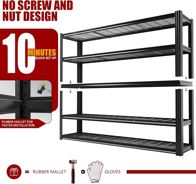 60" W Garage Shelving 5-Tier Storage Shelves Adjustable Metal Shelving Units - Image 8