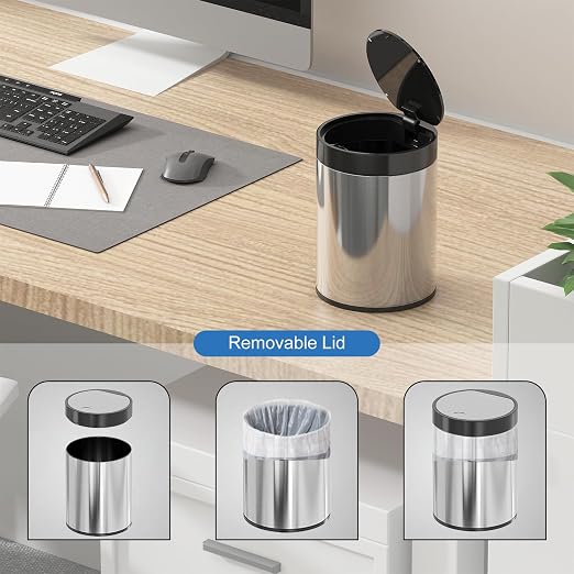 Mini Trash Can for Desk 0.4 Gallon, 1.5L Stainless Steel mini Desk Trash can - Image 3