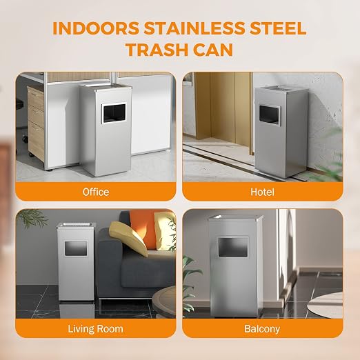 BEAMNOVA Trash Can Indoor Outdoor Metal Stainless Steel Commercial Garbage Can - Image 6