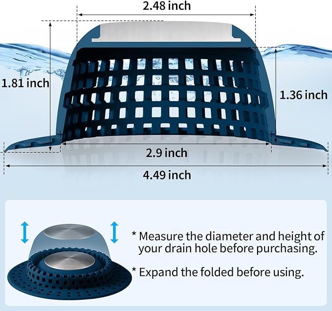 Shower Drain Hair Catcher, Bathtub Drain Cover Foldable Silicone Shower & Tub - Image 6