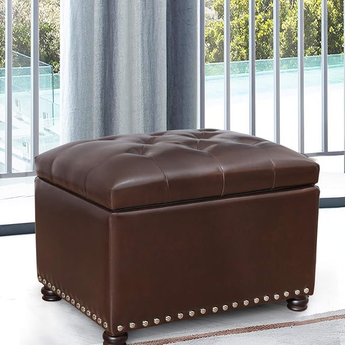 24'' Leather Storage Ottoman Rectangular Foot Rest Stool - Image 7