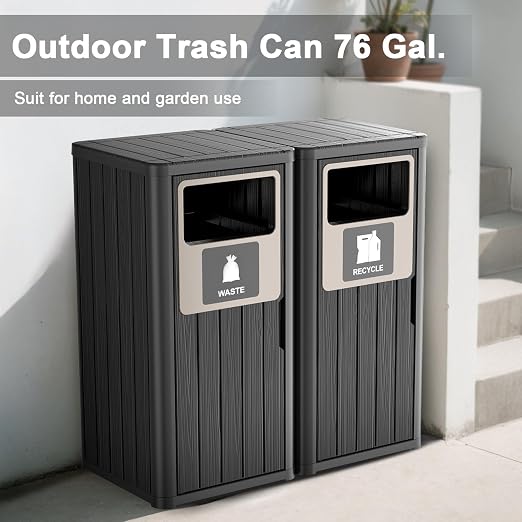 Outdoor Double Barrel Trash Can, Waterproof Resin Garbage Can - Image 2