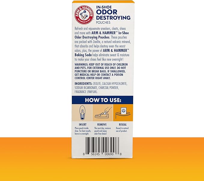 Arm & Hammer In-Shoe Odor Destroying Pouches, Shoe Deodorizer Insert - Image 2