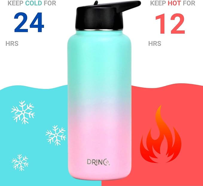 DRINCO Stainless Steel Water Bottle Spout Lid Vacuum Insulated Double Wall - Image 3