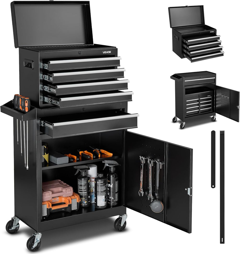 VEVOR Rolling Tool Chest, 2-in-1 Design, 5 Drawers Tool Cabinet Organizer wit...