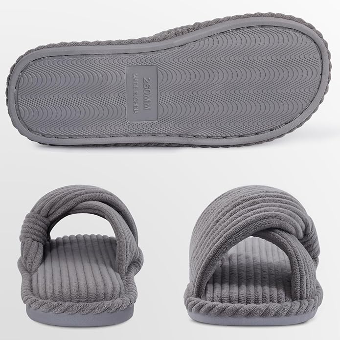 Evshine Summer House Slippers for Women Corduroy Cross Bow Indoor Slippers Open - Image 5