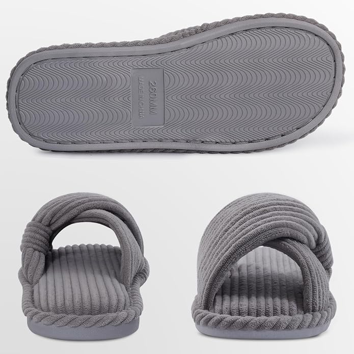 Evshine Summer House Slippers for Women Corduroy Cross Bow Indoor Slippers Open - Image 5