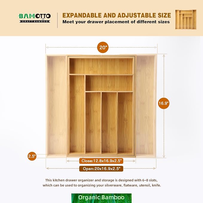 Expandable Bamboo Drawer Organizer – Large 20"x16.9" Size - Image 3