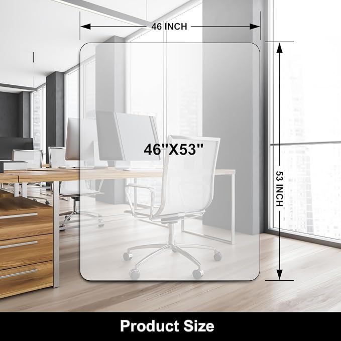 Kuyal Chair Mat for Hardwood Floor, 46 x 53 inches Rectangle Desk Durable - Image 7