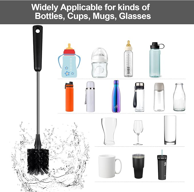 Water Bottle Brush, 15 Inches Long Stainless Steel Handle Bottle Brush Cleaner - Image 3