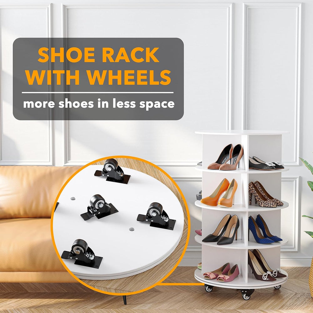 SpaceAid Spinning Shoe Rack with Wheels, 4 Tier Rotating Organizer Shoe Tower...