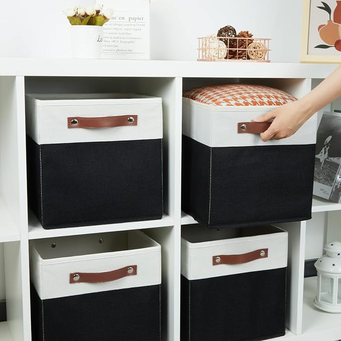 HNZIGE Cubes Storage Bins Set of 4, 11 x 11 Fabric Storage Cube Baskets - Image 5