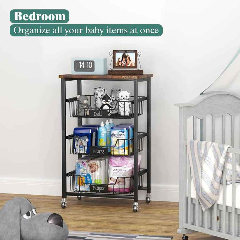CHLORYARD 4-Tier Vegetable Fruit Basket Kitchen Storage Rolling Cart on Wheel...