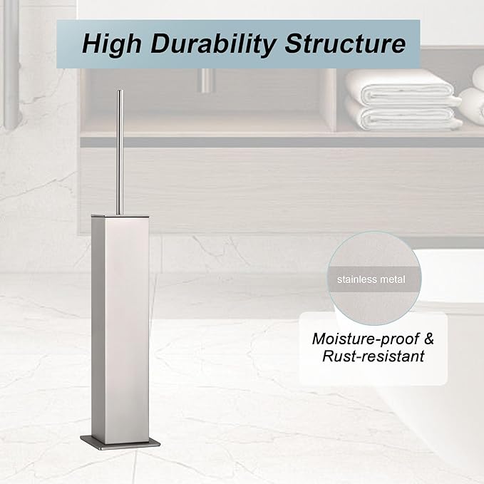 Brushed Nickel Toilet Brush and Holder, Toilet Bowl Brush - Image 2