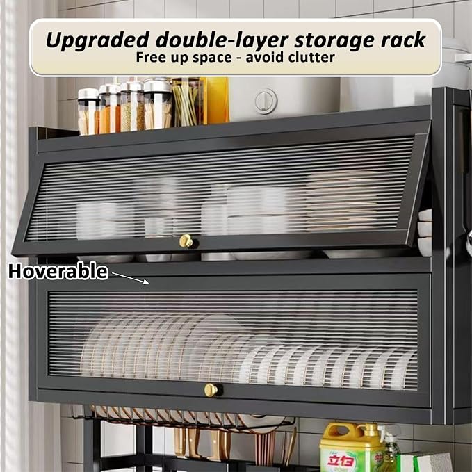 Dish Drying Rack 4 Tiers with Cover, Keep Kitchen Sink Shlef Organized - Image 4