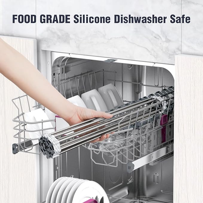 Tomorotec Stainless Steel Roll-Up Dish Drying Rack Marble Color Silicone Edges - Image 6