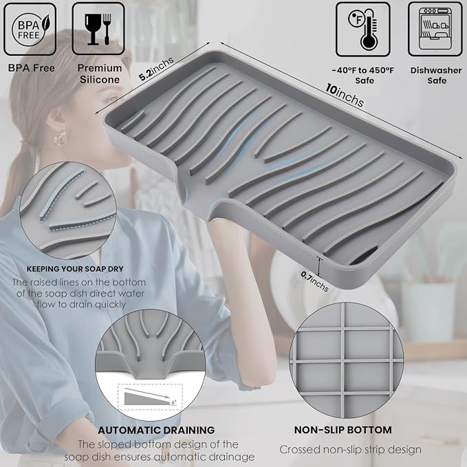 YASMEN Silicone Bathroom Soap Dishes, Sink Sponge Holder - Image 2