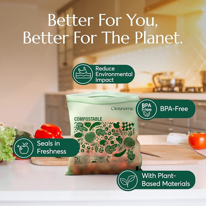 Cleanomic Compostable* Quart Size Food Storage Bags Freezer and Leak Proof - Image 5