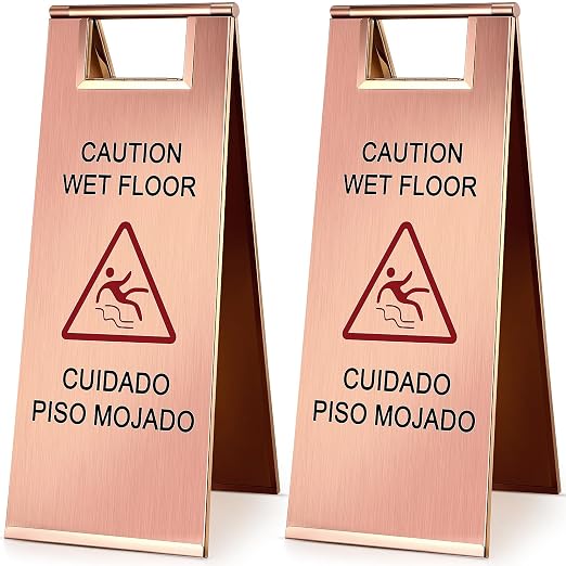 Kigley 2 Pcs Wet Floor Sign, 24 Inch Stainless Steel Caution Wet Floor Sign by Kigley