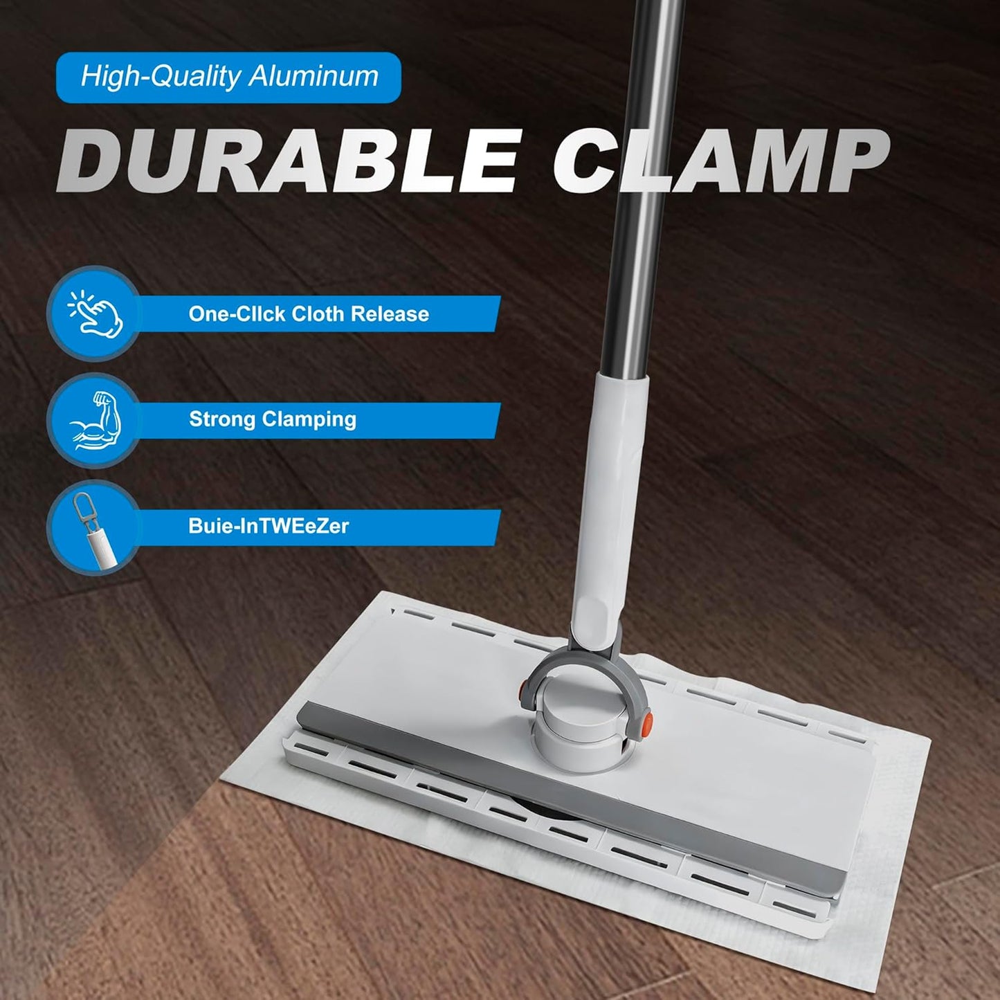 Snap Grip Mini Mop, No Wash Lazy Sweeper Mops, Zero Touch Disposable Dust Mop Compatible with Swiffer Wet/Dry Pads Click Cloth Change Wet/Dry Pads, Dust Mopping for Hardwood, Tile, Floor