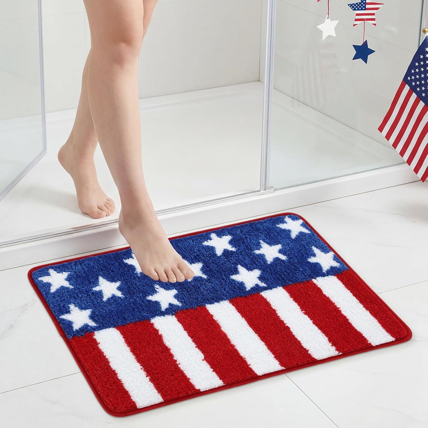Moutina American Flag Patriotic Bathroom Rugs 17x29 Inch, Soft and Absorbent Tufted 4th of July Rug Non Slip Washable, Memorial Day Bathroom Decor Bath Mat Holiday Decorations