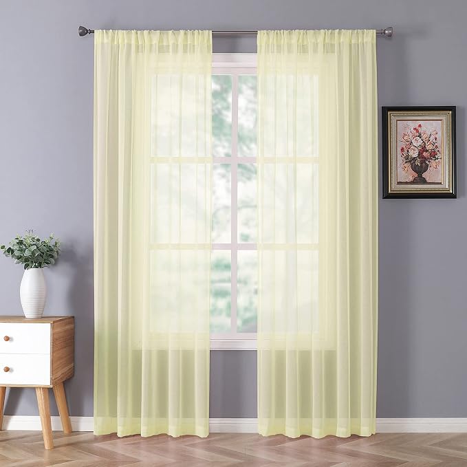 Tollpiz Sheer Curtain Linen Textured Bedroom Curtains Sheer Light Filtering Rod by Tollpiz