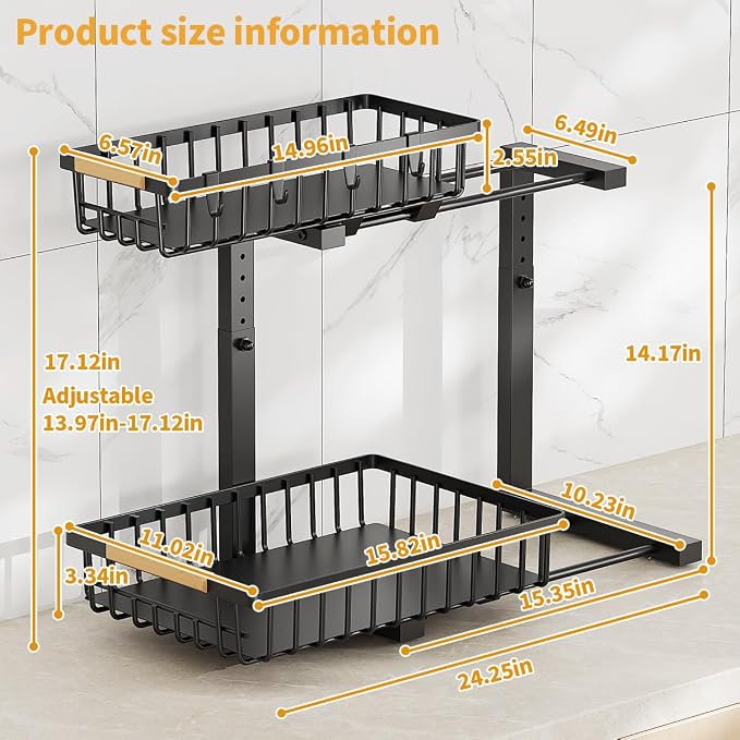 Under Sink Organizer, 2 Tier Under Sink Organizers and Storage, Metal Slide out - Image 6