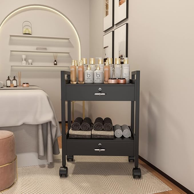 Paddie Salon Trolley Cart, Salon Tray Wooden Mobile Utility Cabinet - Image 2