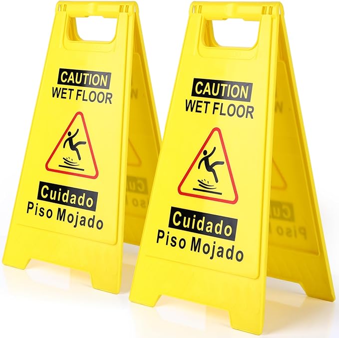 2-Pack Caution Wet Floor Sign, 17.5" Height, Bright Yellow Double-Sided Folding by Unknown