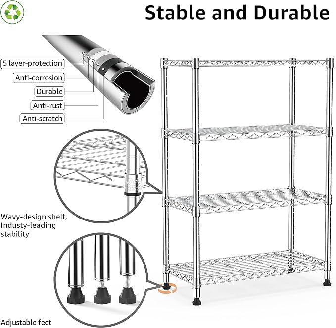 1000 lbs Storage Shelving 4-Tier Utility Shelving Unit Steel Organizer Wire Rack - Image 4