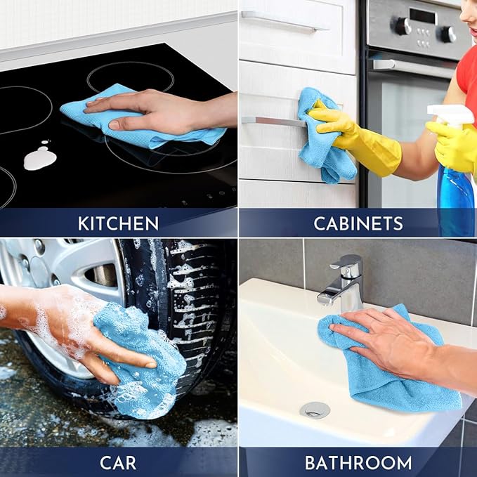 GLIMGLINT Blue Microfiber Cleaning Cloth, 150 Pack Microfiber Towels - Image 7