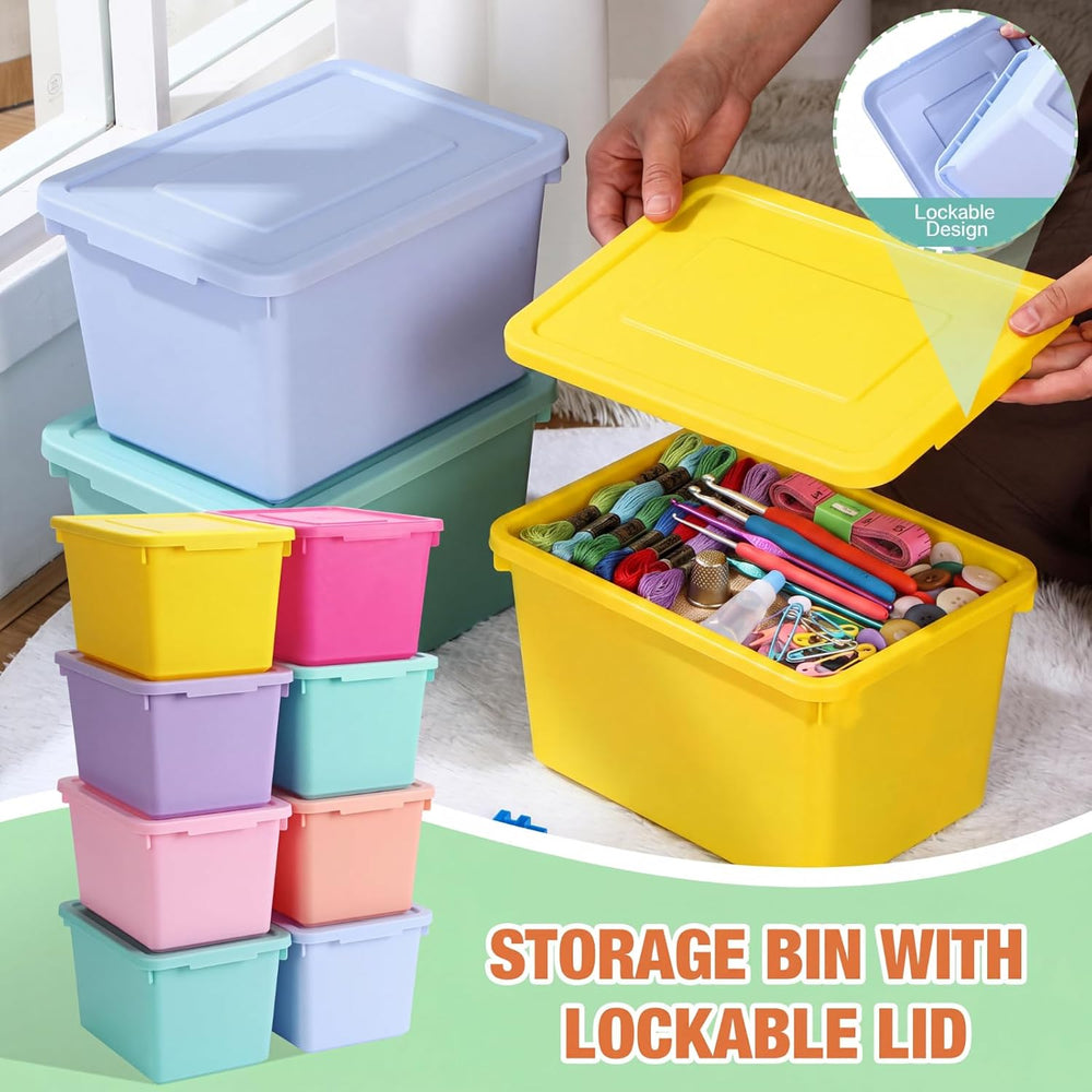 Potchen 8 Pack Small Stackable Storage Bins with Lids, Mixed Color