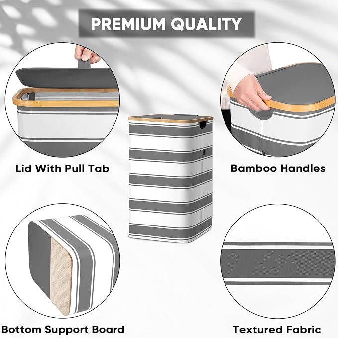 BALEINE Laundry Hamper with Lid, Tall Laundry Baskets with Bamboo Pull Handles - Image 3