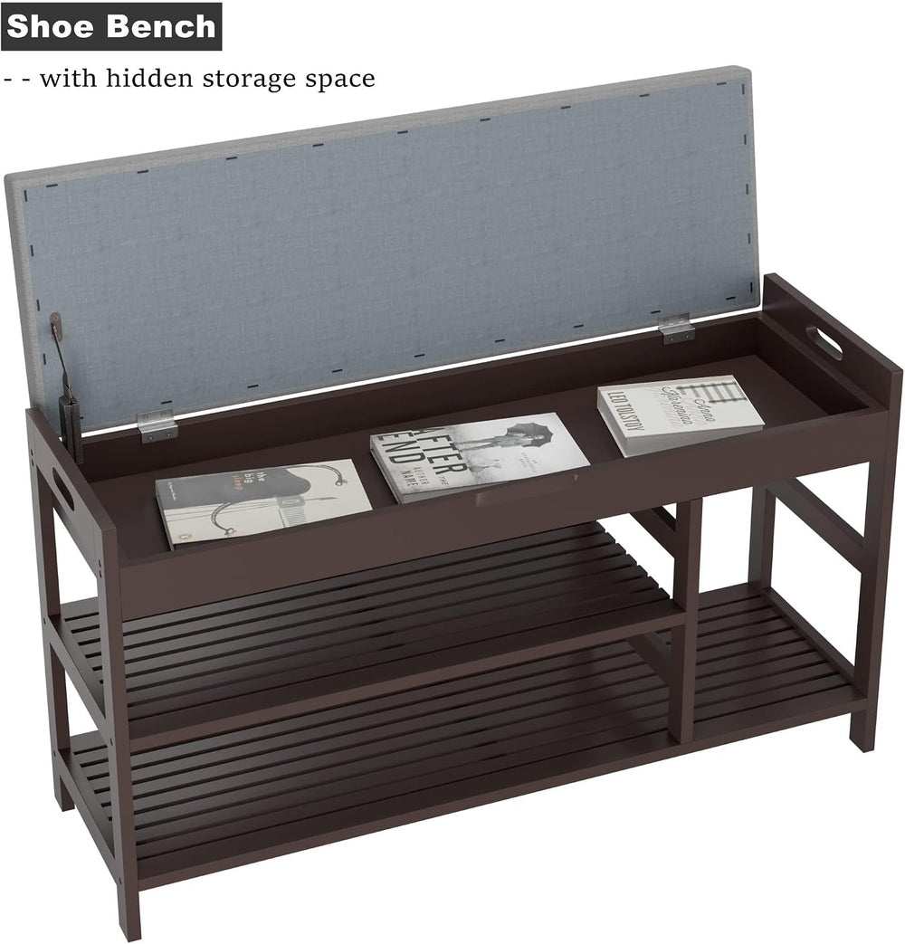2-Tier Shoe Rack Bench with Flip-Top Storage, 36" Entryway Bench with Seat