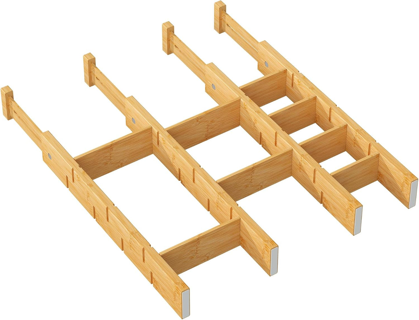 kiplant Kitchen Drawer Dividers - Adjustable Drawer Organizer for Clothes, Kitchen, Closet & Office - 4 Pack with Inserts, 18-22.6 Inches, Non-Slip Silicone Ends
