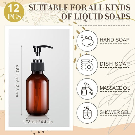 Tessco for you 12 Pack Amber Soap Dispenser Empty Plastic Pump Bottles - Image 2