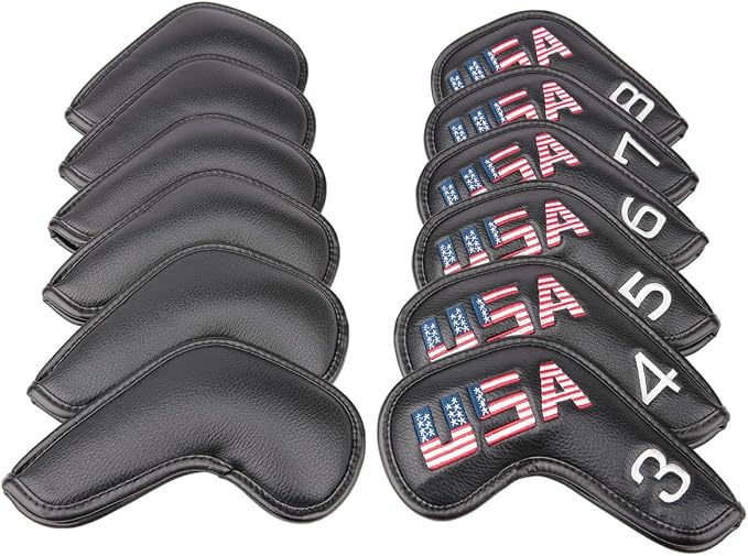 Golf Builder Black Leather USA Golf Club Iron Wedge Head Covers Fit All Brands - Image 4