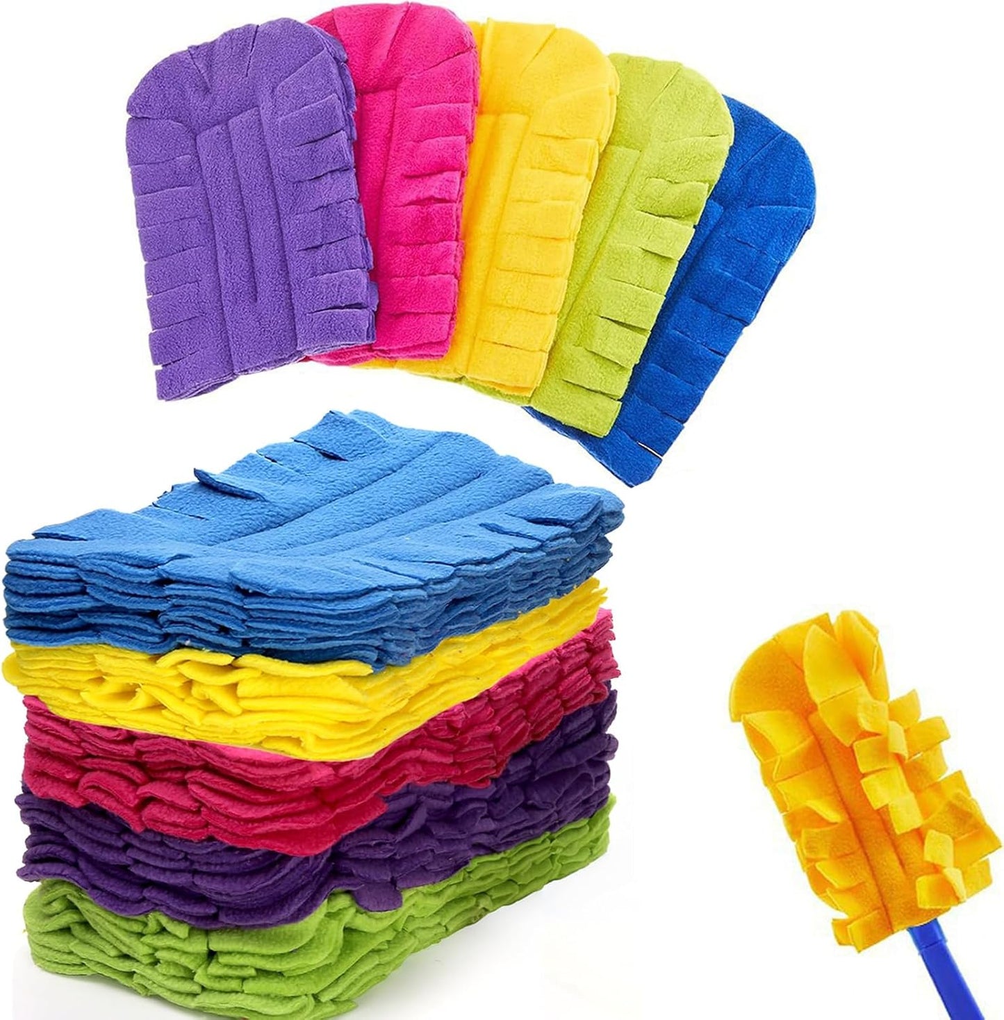 15 Pcs Duster Refill Reusable Fleece Duster Refills Feather Flat Dusters Multi Surface Washable Cleaning Pads for Home, Blinds, Car, Pet Wait (5 Colors Send dust Removal Rod)