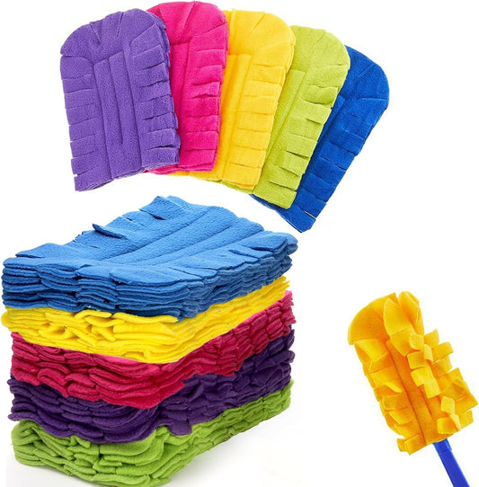 15 Pcs Duster Refill Reusable Fleece Duster Refills Feather Flat Dusters Multi Surface Washable Cleaning Pads for Home, Blinds, Car, Pet Wait (5 Colors Send dust Removal Rod)