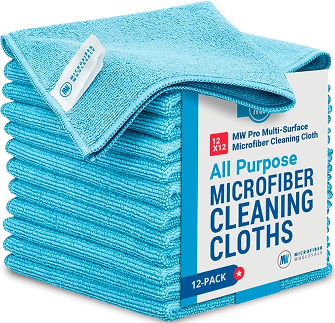 12" x 12" MW Pro Multi-Surface Microfiber Cleaning Cloths | Blue by MicrofiberWholesale