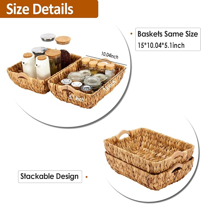 Wicker Baskets 2 Pack, Water Hyacinth Wicker Storage Basket - Image 2