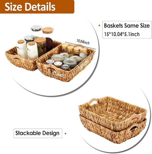 Wicker Baskets 2 Pack, Water Hyacinth Wicker Storage Basket - Image 2
