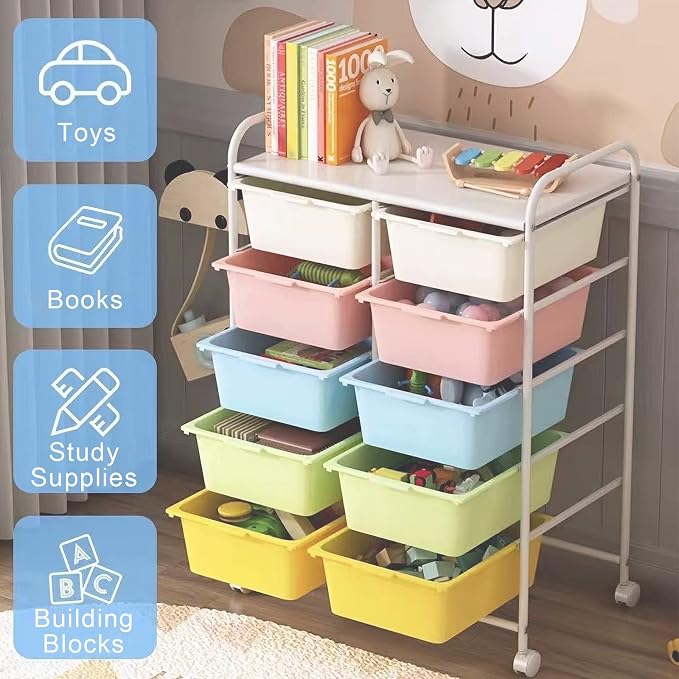 10 Drawers Rolling Storage Cart, Plastic Drawer Cart - Image 6