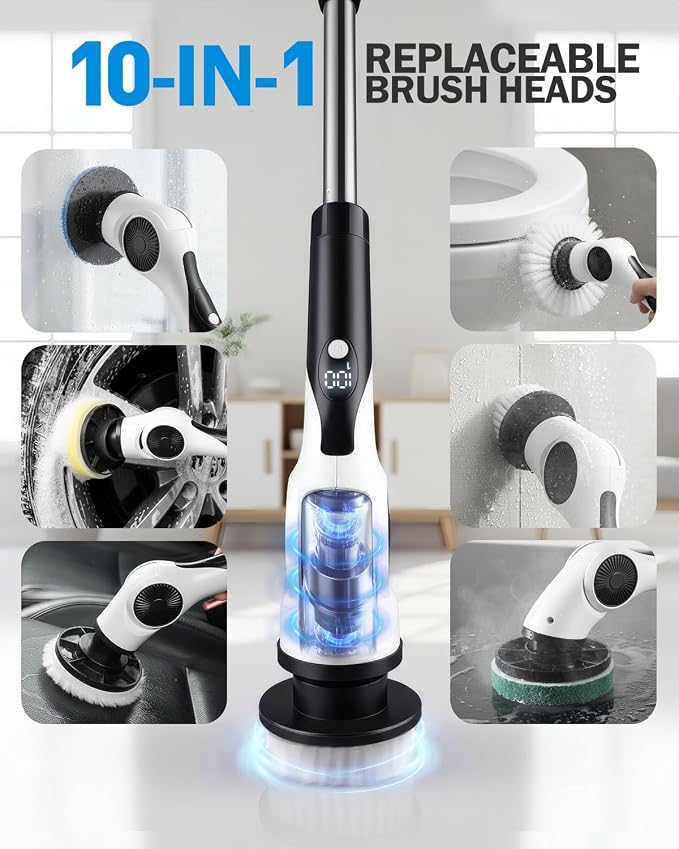 Electric Spin Scrubber with 10 Replaceable Brush Heads, IPX7 Waterproof Shower - Image 6