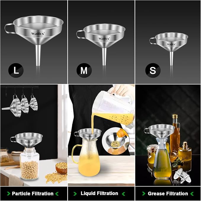 Stainless Steel Funnel, Walfos 3 Pack Kitchen Funnel - Image 2
