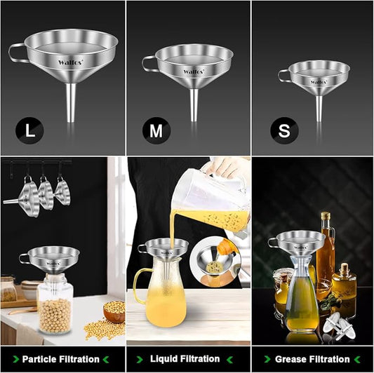 Stainless Steel Funnel, Walfos 3 Pack Kitchen Funnel - Image 2