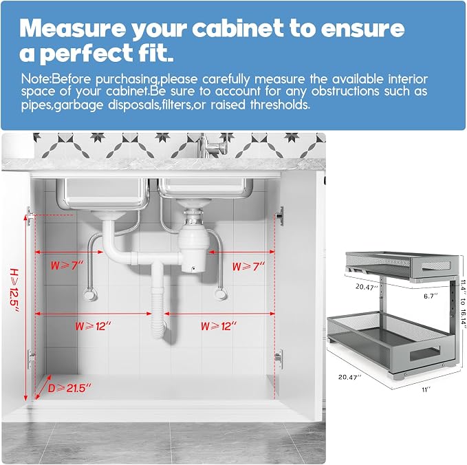 1 Pack 20.47IN Depth Under Sink Storage Organizer, Large 2-Tier Elegant Mesh - Image 2